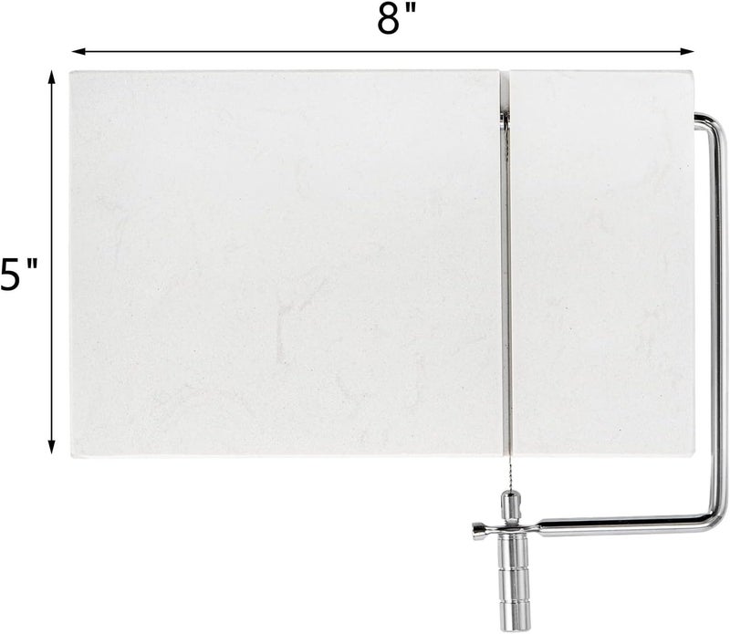 ZEAYEA قطاعة جبن، قاطع جبن رخام مع 6 أسلاك، 8" طول × 5" عرض لوح تقطيع جبن ثقيل لقطع جبن الكتل، زبدة، فواكه، مقبلات، رخام أبيض - Image 2